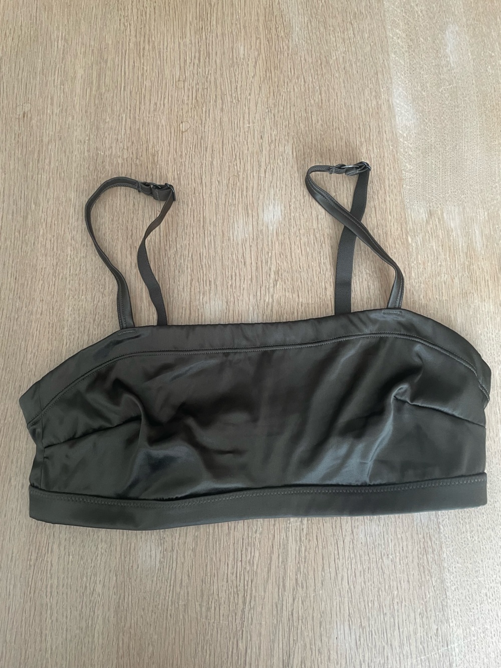 Aerie satin bralette in dark army green